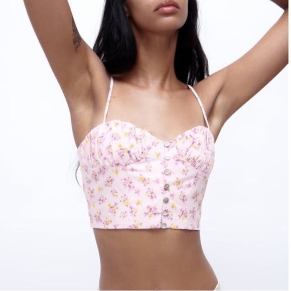 NWT Zara Floral Corset Crop Top - Picture 7 of 10